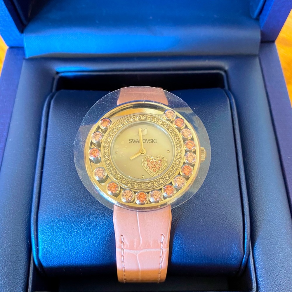 NWT Swarovski Crystal Pink Leather Watch
